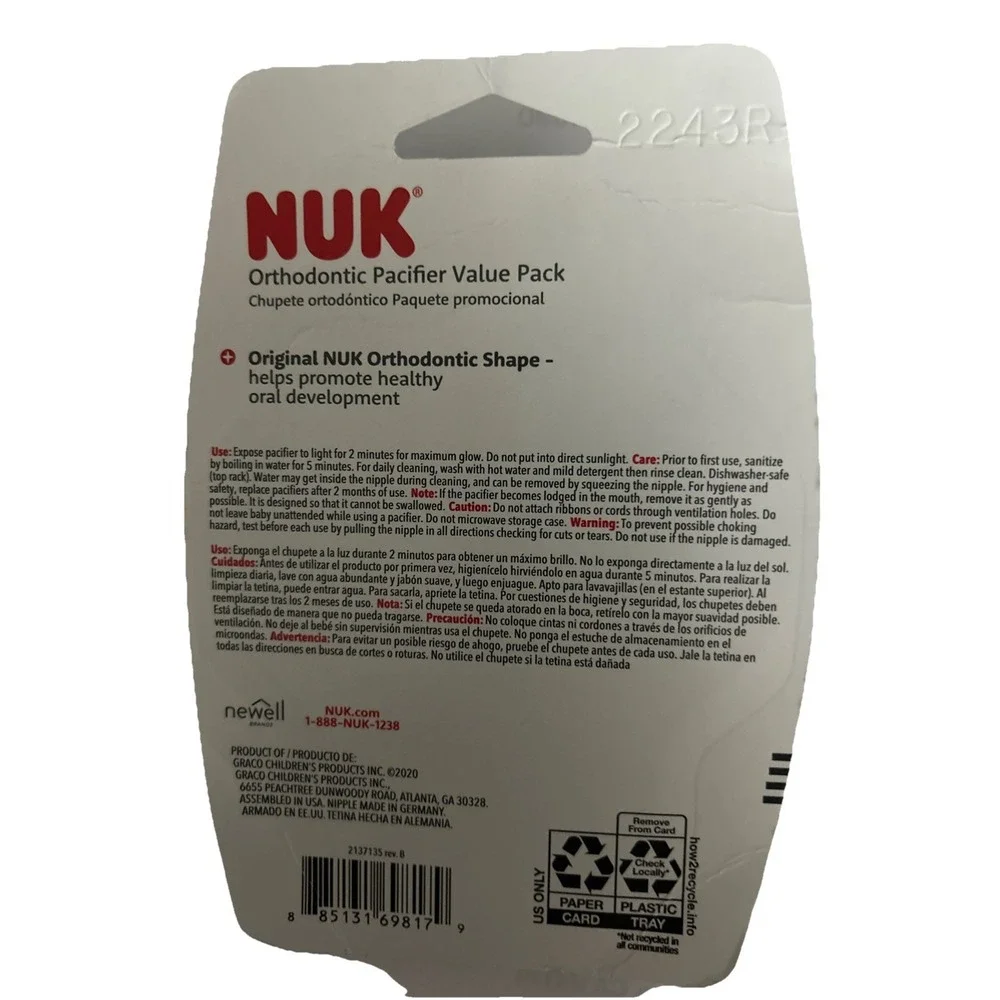 NUK Orthodontic Pacifier - Value 3 Pack 18-36M Breast Nipple Shape Glows In Dark